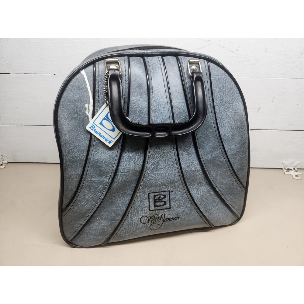 Vtg Brunswick Windjammer Bowling Ball Bag Grey Retro Black Handles Tag READ
